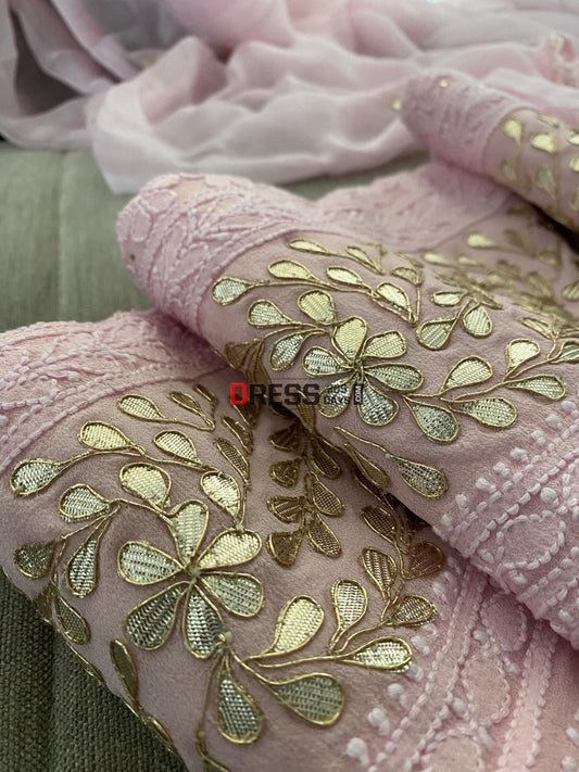 Pink Chanderi Salwar Suit Material with Gota Patti Work &Embroidered C –  www.soosi.co.in